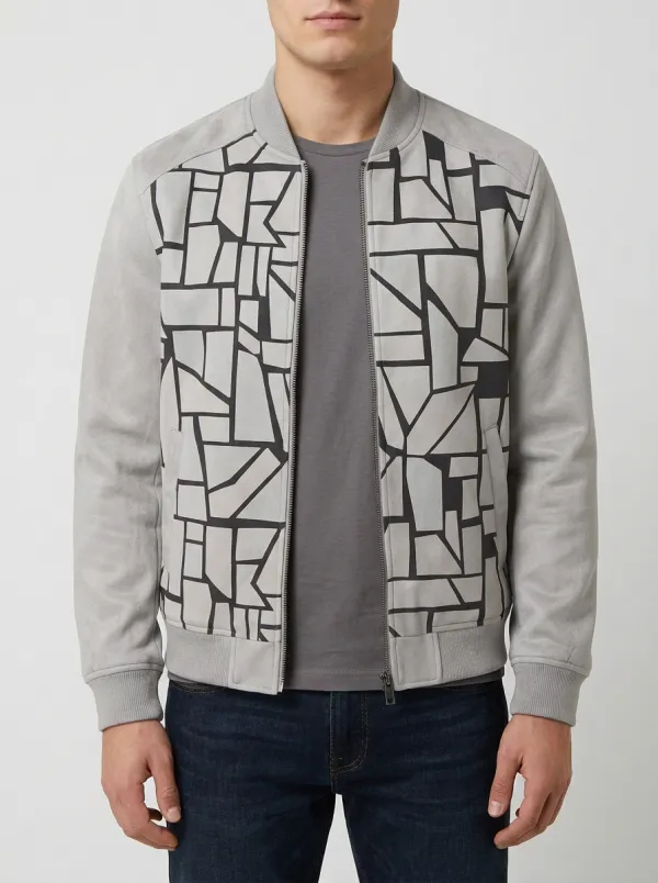 Men's Geometric Abstract Pattern Printed Bomber Jacket Everyday Design