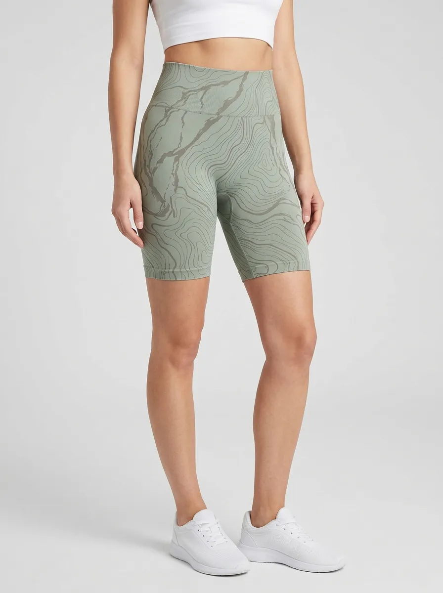 Women's High-Rise Topographic-Print Biker Shorts