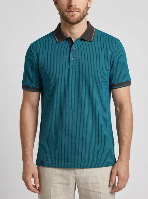 Men's Smart-Casual Grey Vertical Striped Polo Shirt