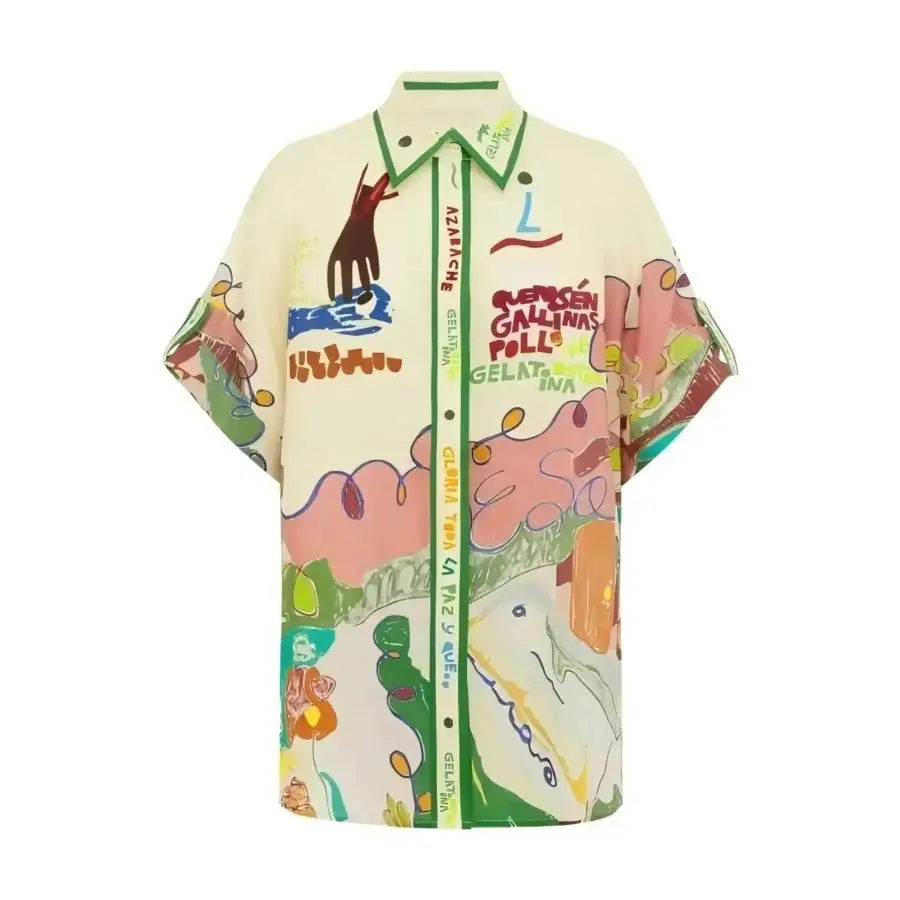 Flowing Printed Button Up Shirt and Shorts Set