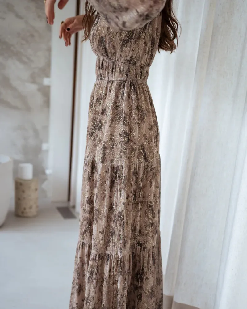 V-Neck Floral Maxi Tie Detail Dress