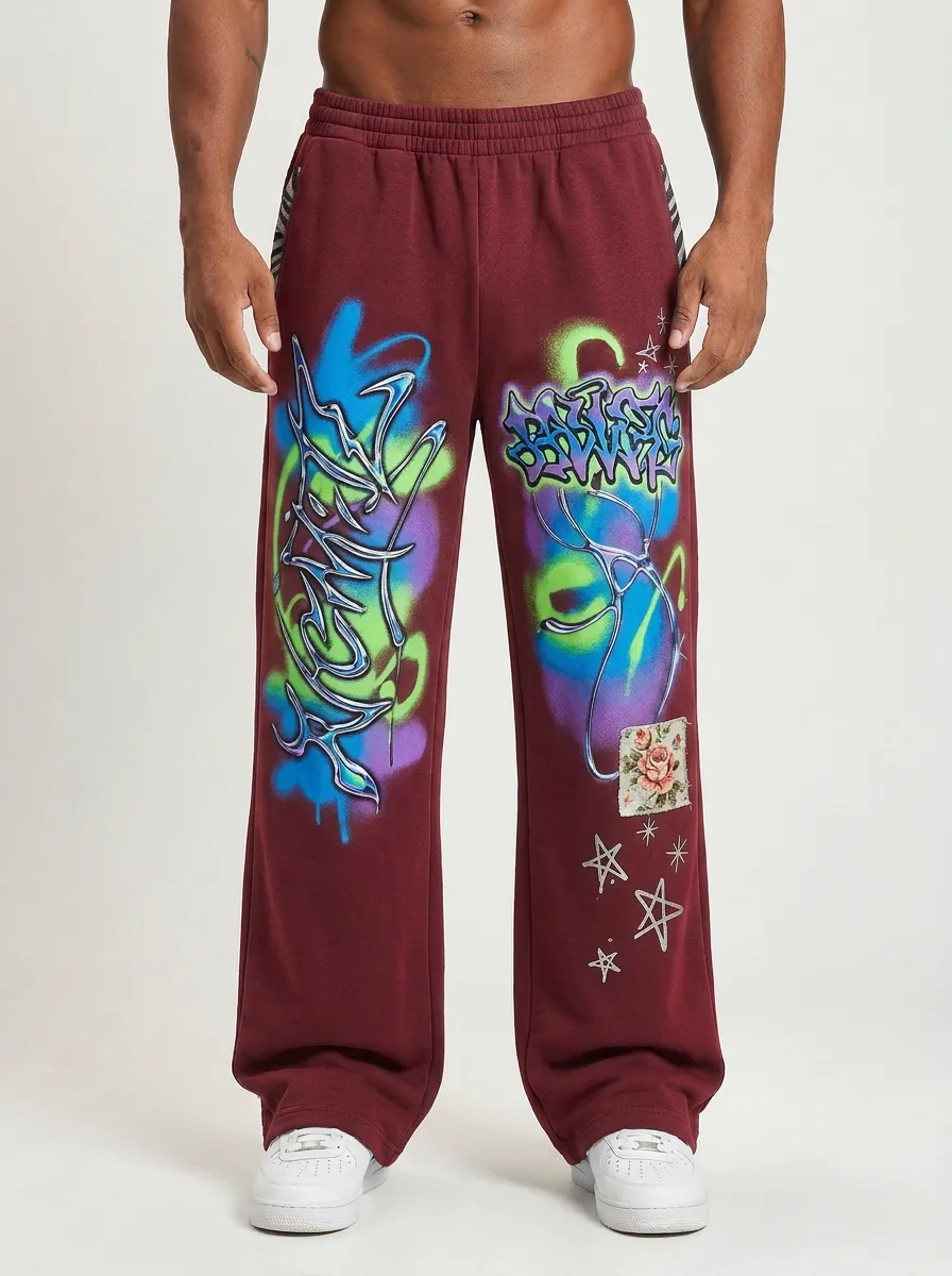 Men's Streetwear Graffiti Rose Star Printed Sweatpants