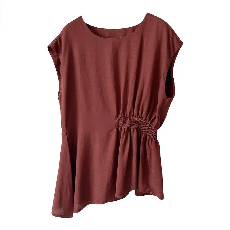 Loose Round Neck Waist Shirt