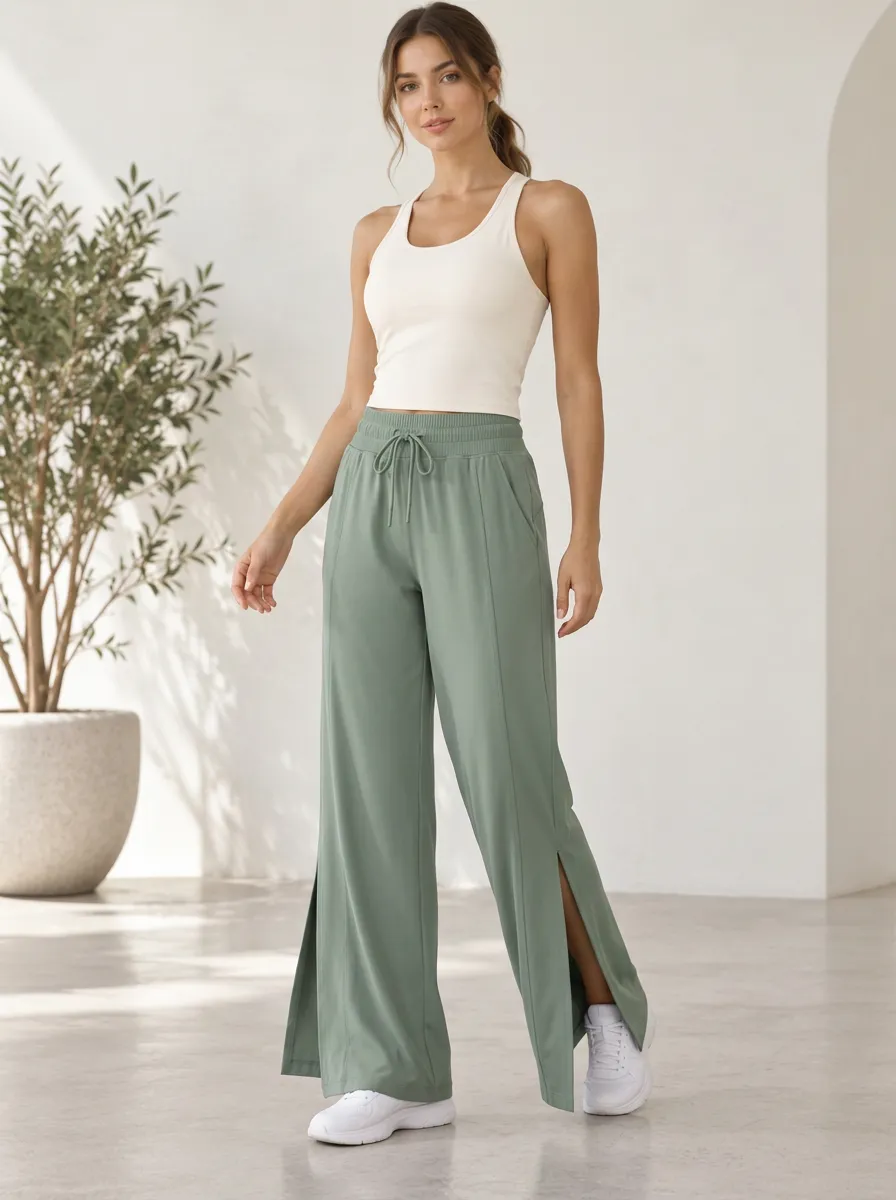 Women's Casual Training Wide Leg Slit Sport Pants