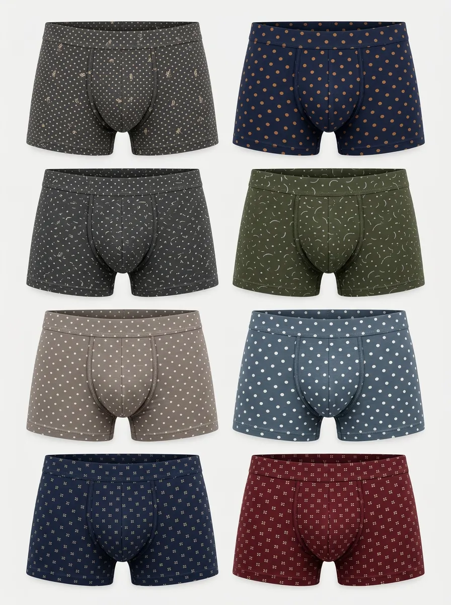 Men's Geometric Polka Dot Pattern Printed Boxer Briefs 8-Pack