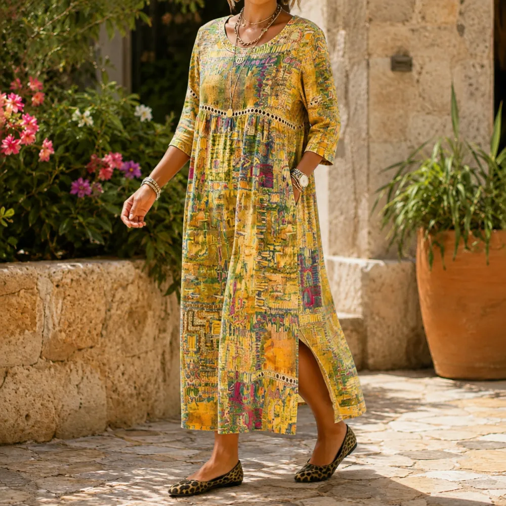 Printed Patchwork Maxi Dress