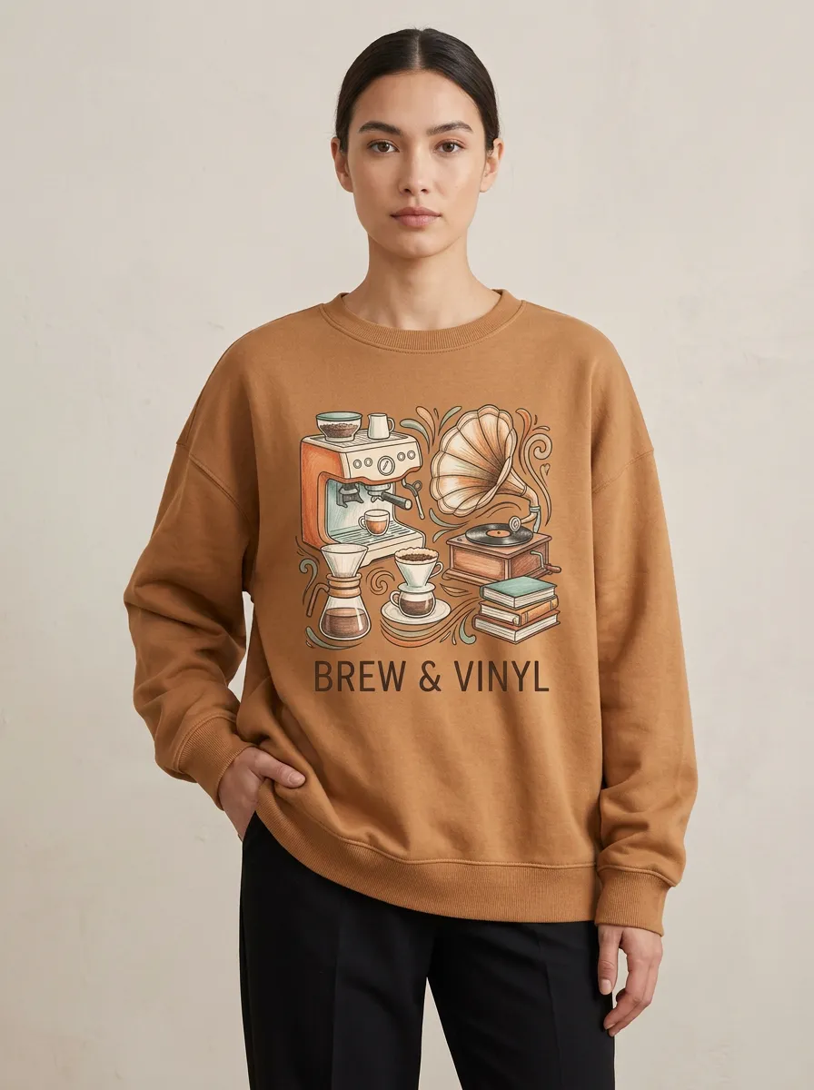 Women's Coffee Music Brew & Vinyl Graphic Sweatshirt