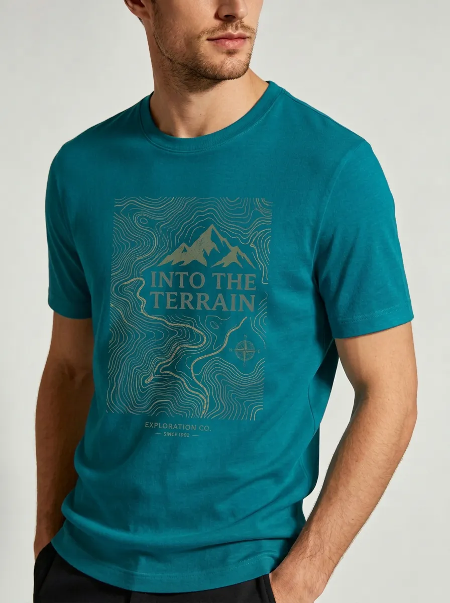 Men's Crewneck Mountain Roamer Outdoor Adventure Mountain Topographic Graphic T-Shirt