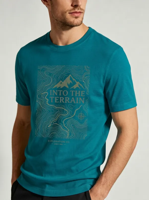 Men's Crewneck Mountain Roamer Outdoor Adventure Mountain Topographic Graphic T-Shirt