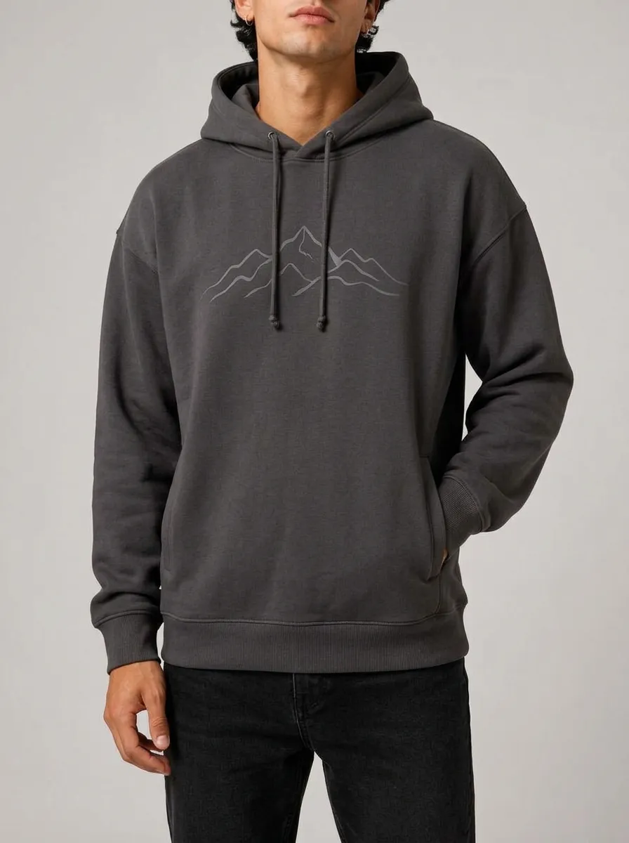 Men's Mountain Line Art Graphic Pullover Drop-Shoulder Hoodie