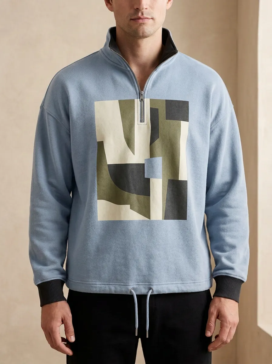Streetwear Half-Zip Geometric Abstract Men's Half-Zip Sweatshirt