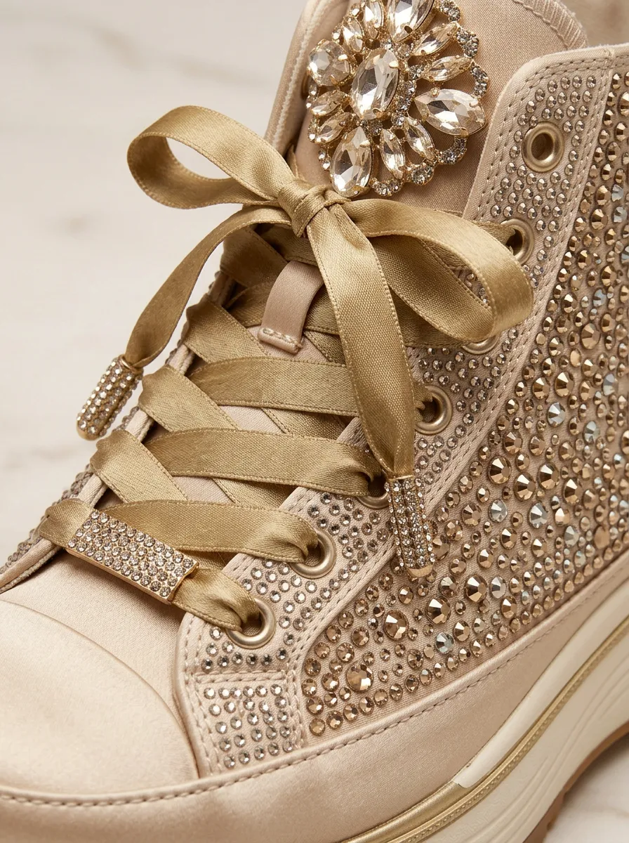 Floral Lace-Detail Women's Rhinestone Platform Shoes