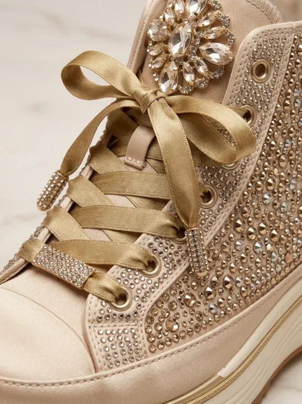 Floral Lace-Detail Women's Rhinestone Platform Shoes