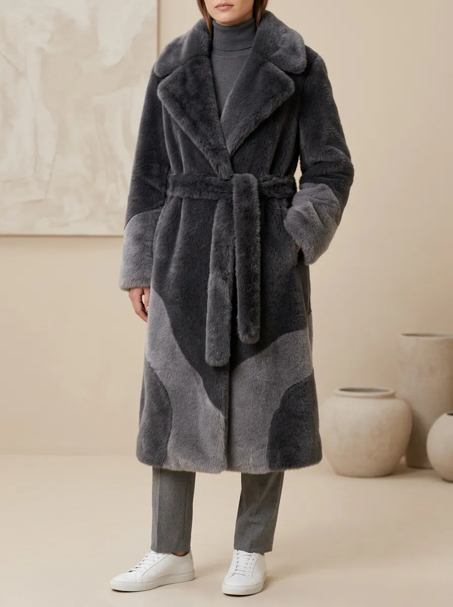 Colorblock Faux Fur Coat