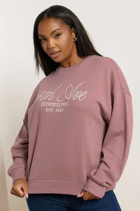 Pink '5th Ave' Embroidered Sweatshirt