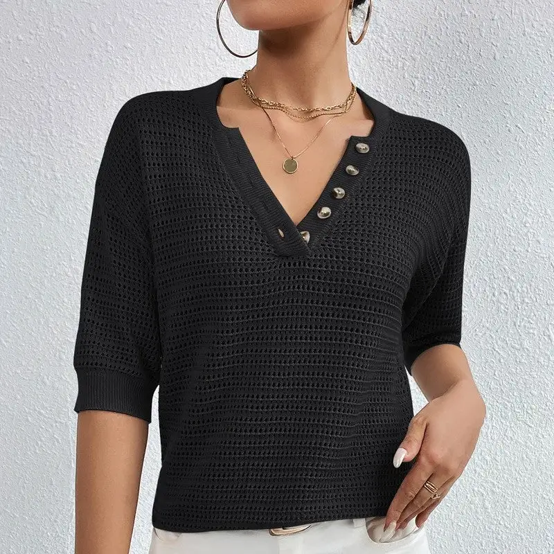 Women's Openwork V-Neck Sweater