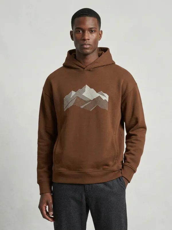 Men's Mountain Line Art Graphic Pullover Chest-Graphic Hoodie