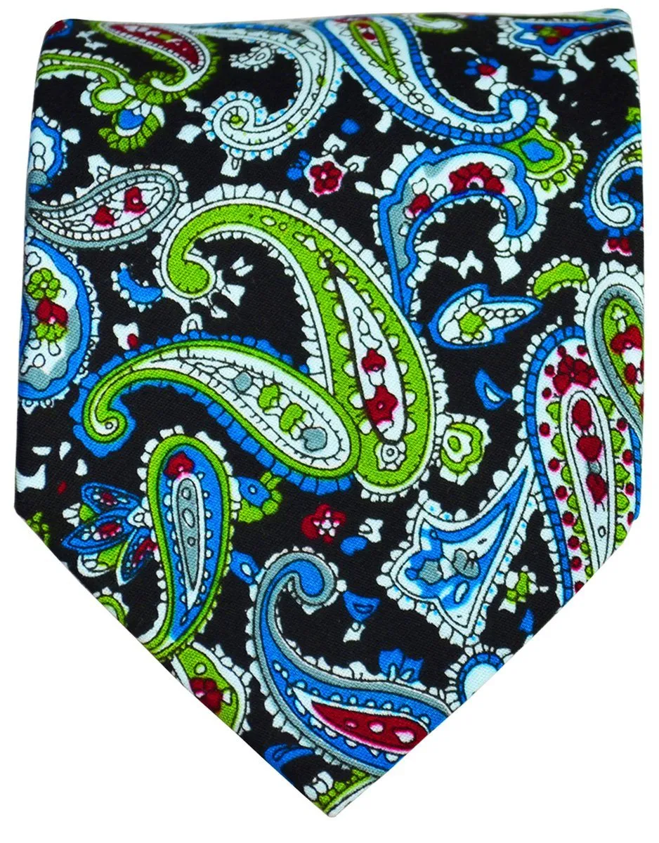Modern Cotton Paisley Men's Necktie With Pocket Square