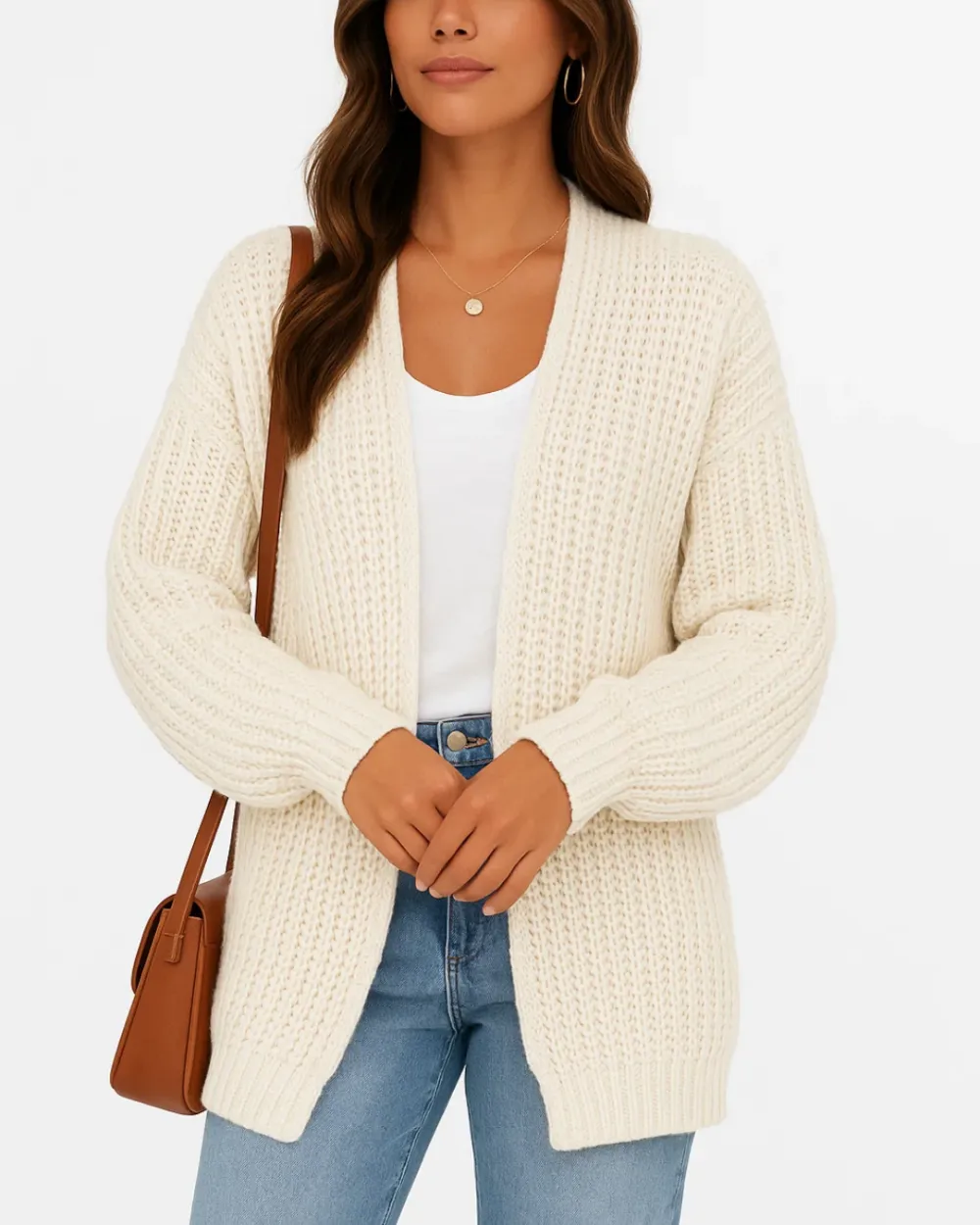 Chunky Knit Cardigan Open Front Long Warm Sweater