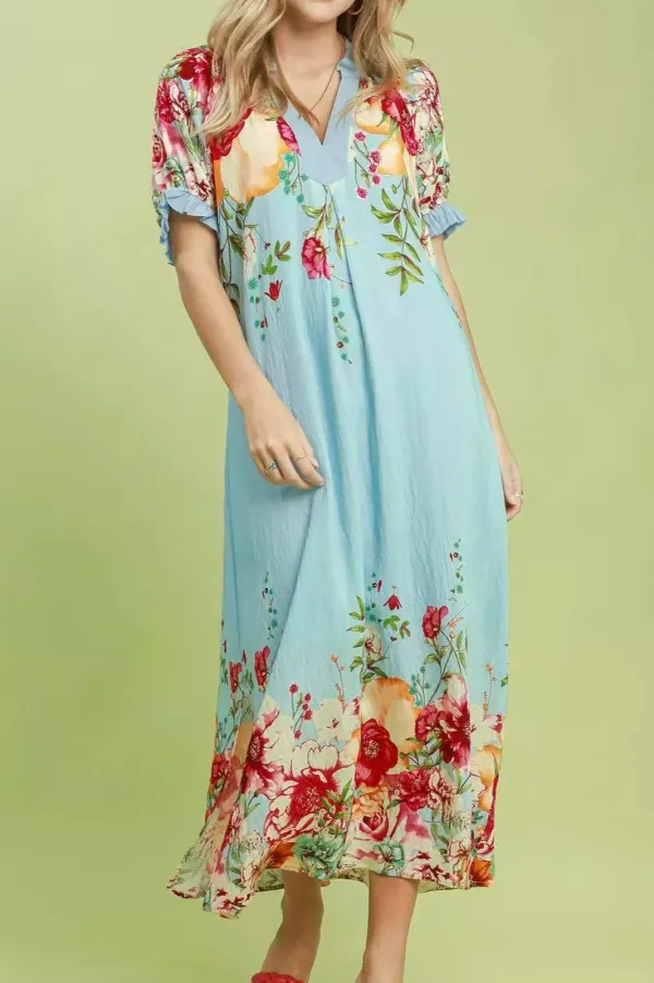 Midi Mix Border Midi Dress