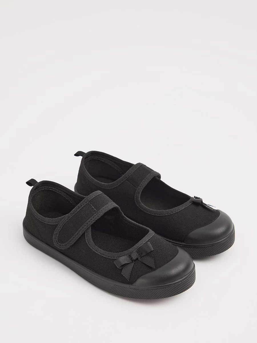 Wide Fit Black Bow Front Strap Plimsolls detail 2