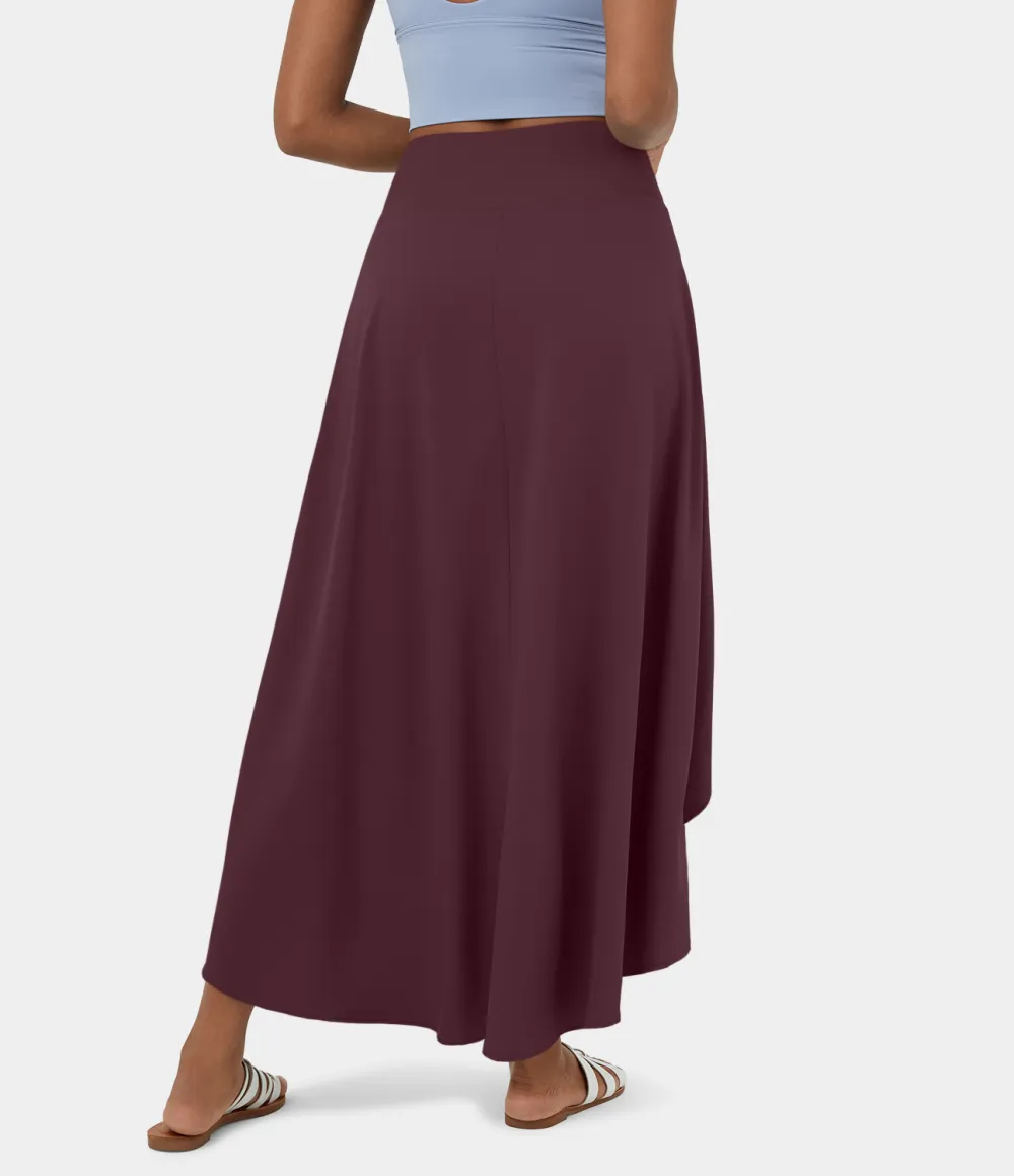 Breezeful High Waisted High Low Ruffle 2-in-1 Flowy Quick Dry Casual Regular Maxi Skirt