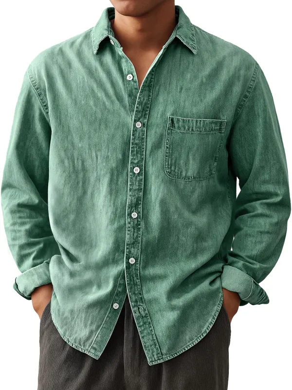 Garment Washed Camp Collar Pocket Shirt