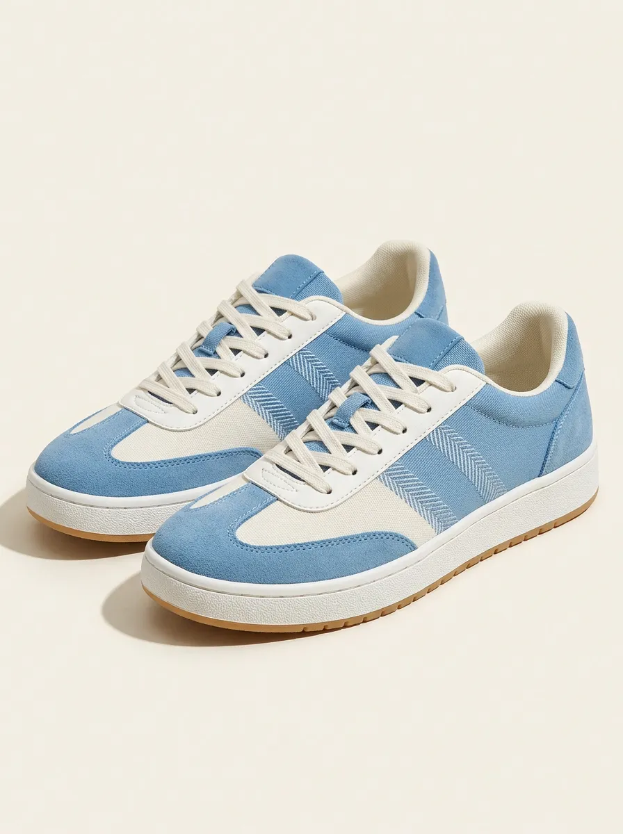 Unisex Blue White Herringbone Panel Sneakers
