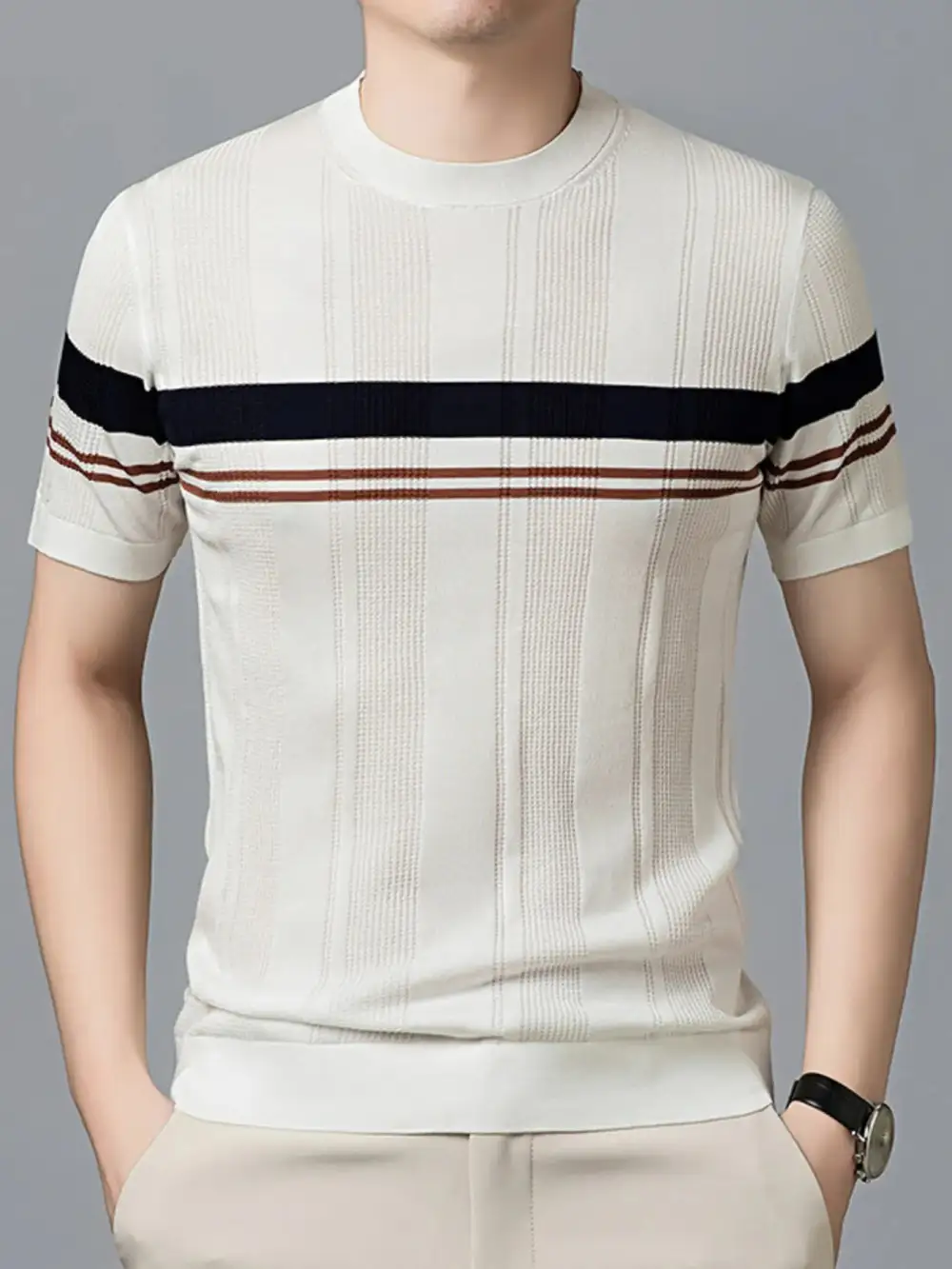 Striped Round-Neck Short-Sleeve T-Shirt