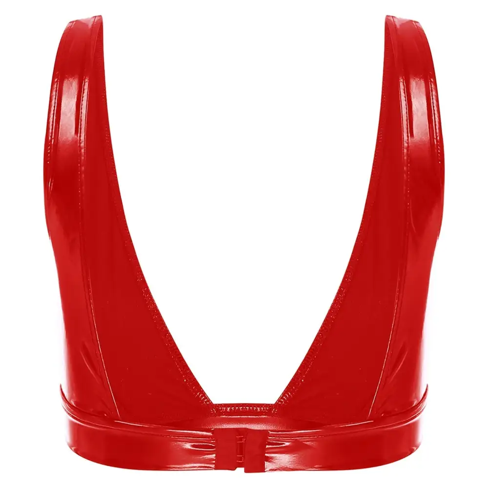 Latex-Effect Deep-Plunge Bra with Back Closure
