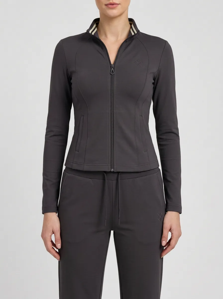 Women's Athletic Yoga Gym Olive Green Zip-up Tracksuit Set