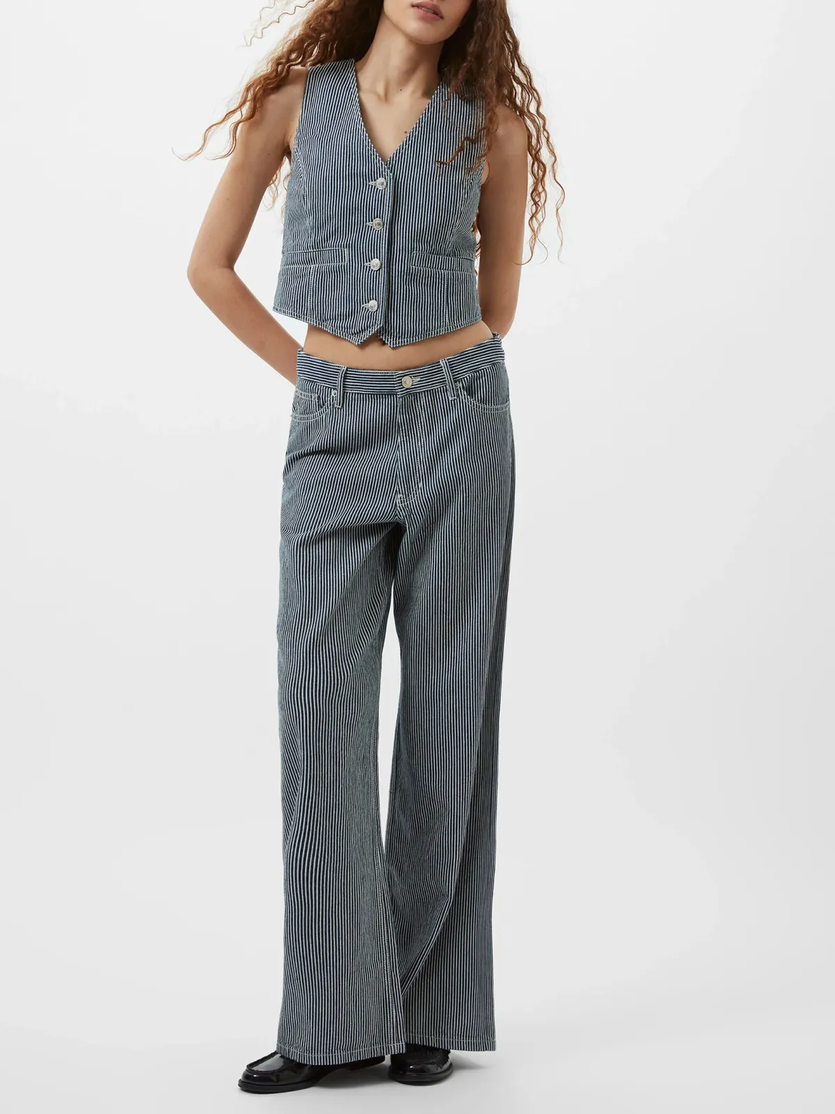Versatile And Fashionable Striped Denim Vest