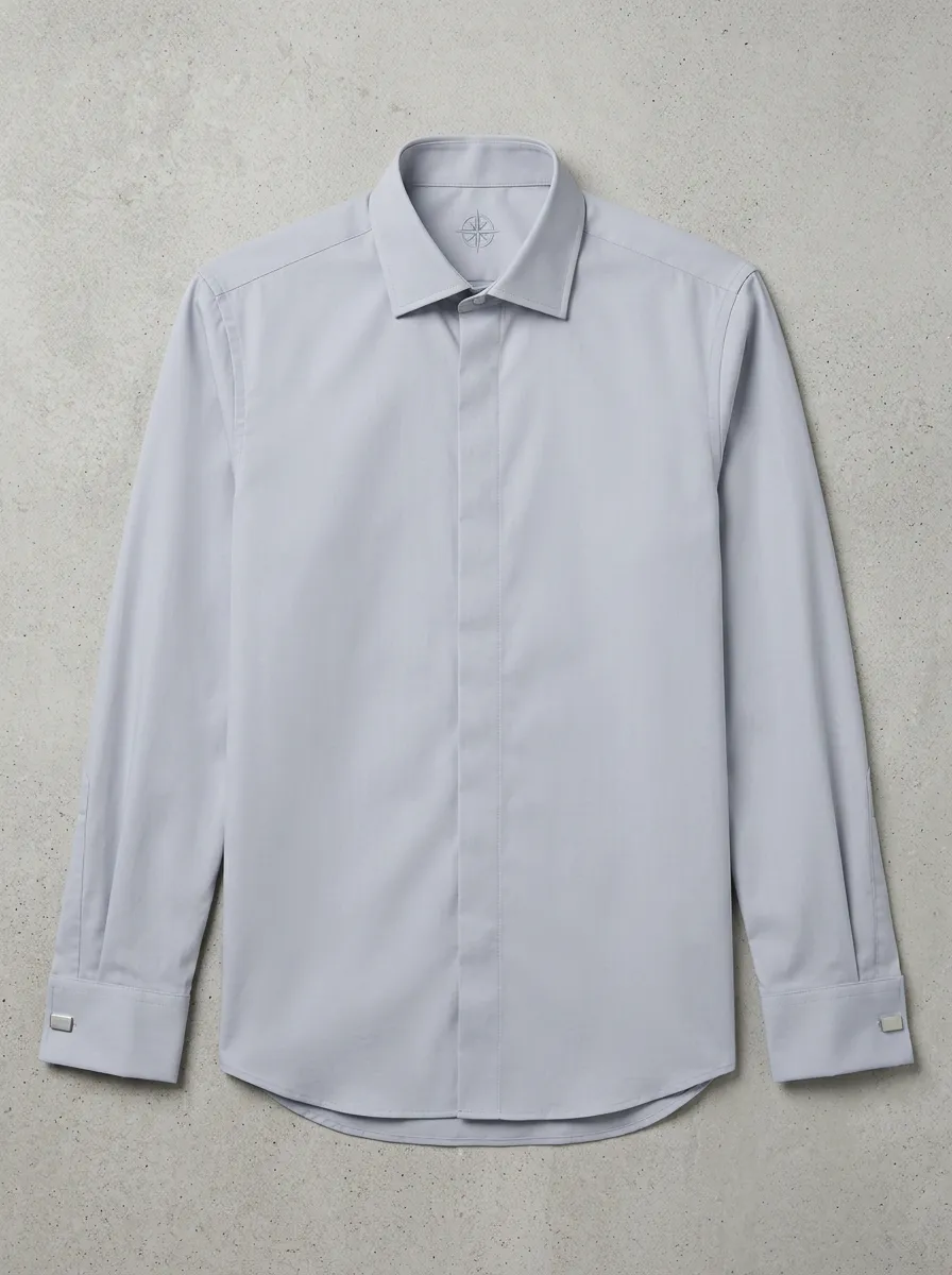 Men's Non-Iron Cotton Solid Light Grey Formal Dress Shirt