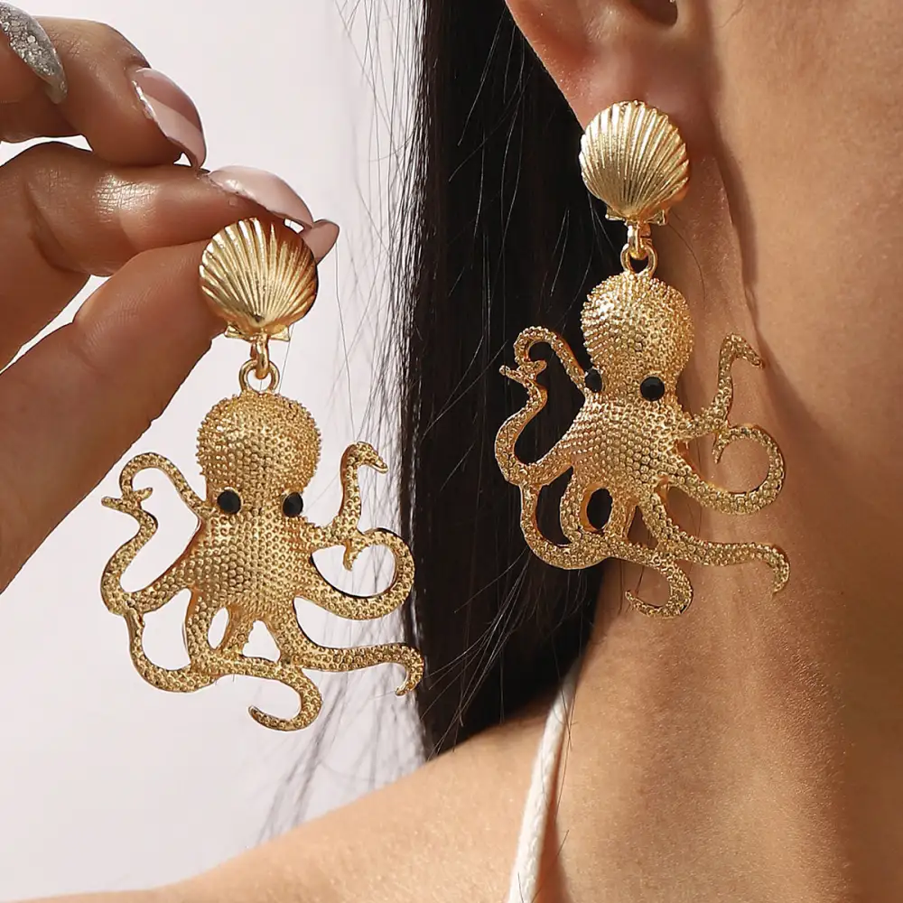 Octopus Shell Pendant Alloy Earrings