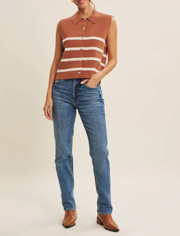 Ribbed Button-Down Sweater Vest