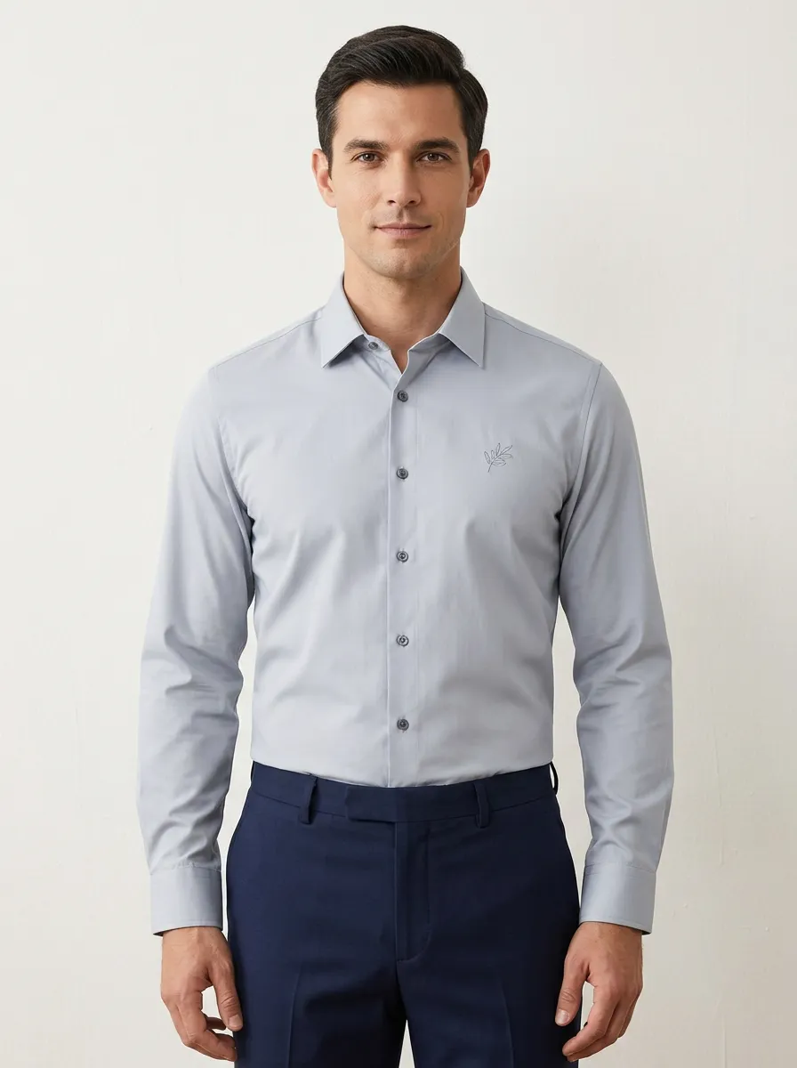 Men's Non-Iron Cotton Leaf Embroidery Printed Shirt