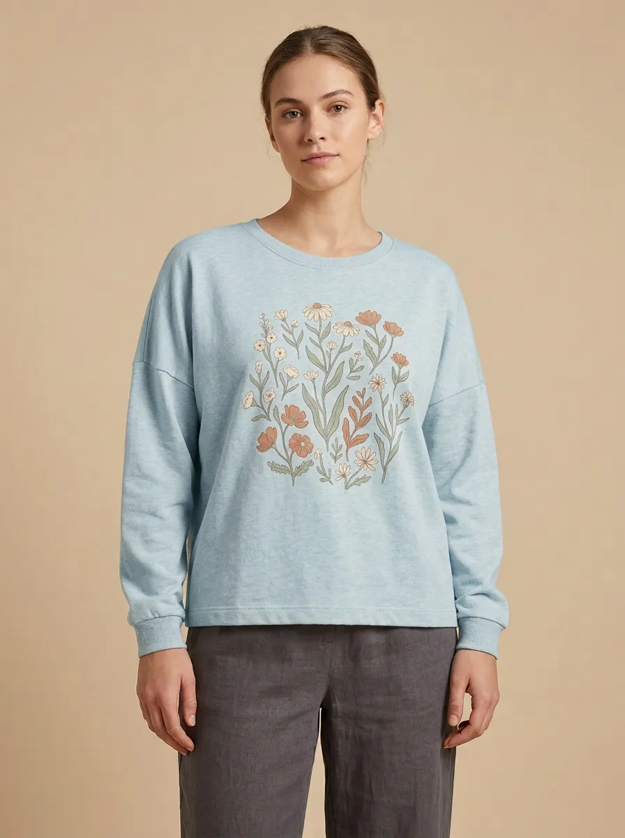 Women's Wildflower Floral Graphic Crew-Neck Sweatshirt
