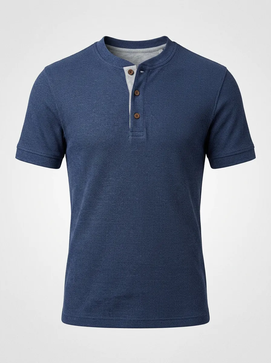 Refined Textured Men's Short-Sleeve Henley Shirt