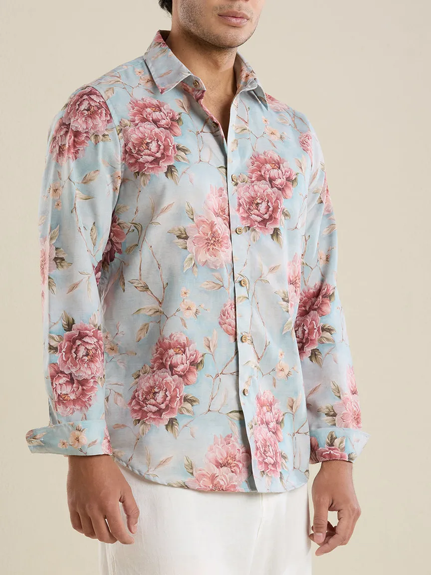Weekend Slim Fit Printed Linen Men's Formal Shirt