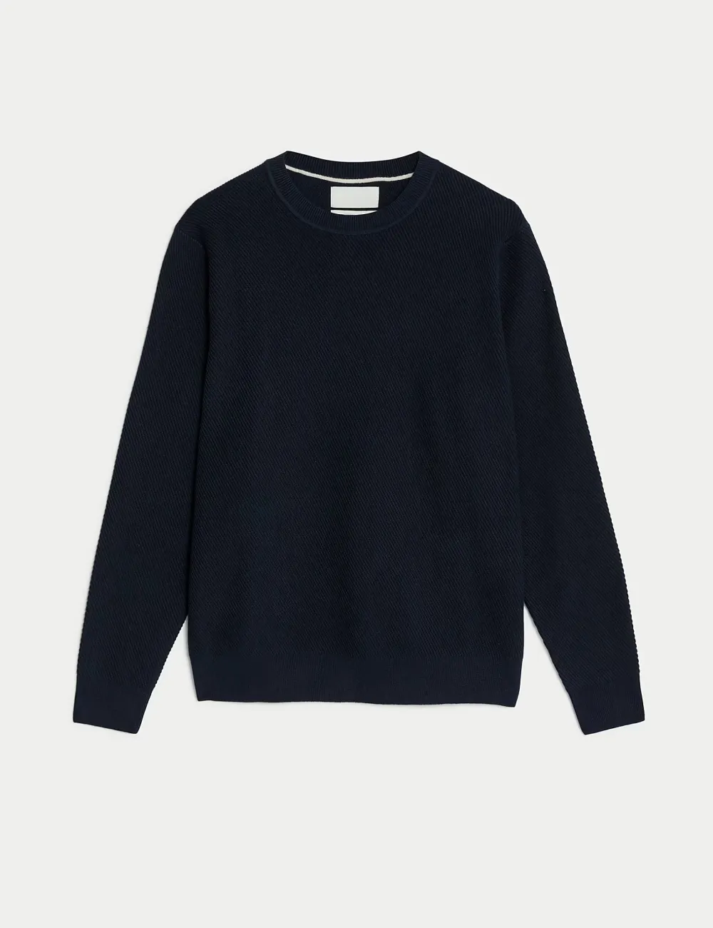 Men's Navy Textured Crew Neck Cotton Jumper