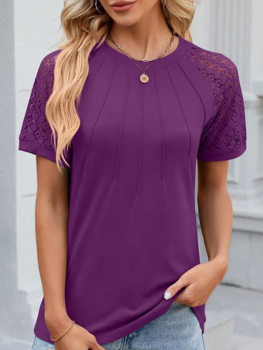 Lace Patch Crew Neck Tee