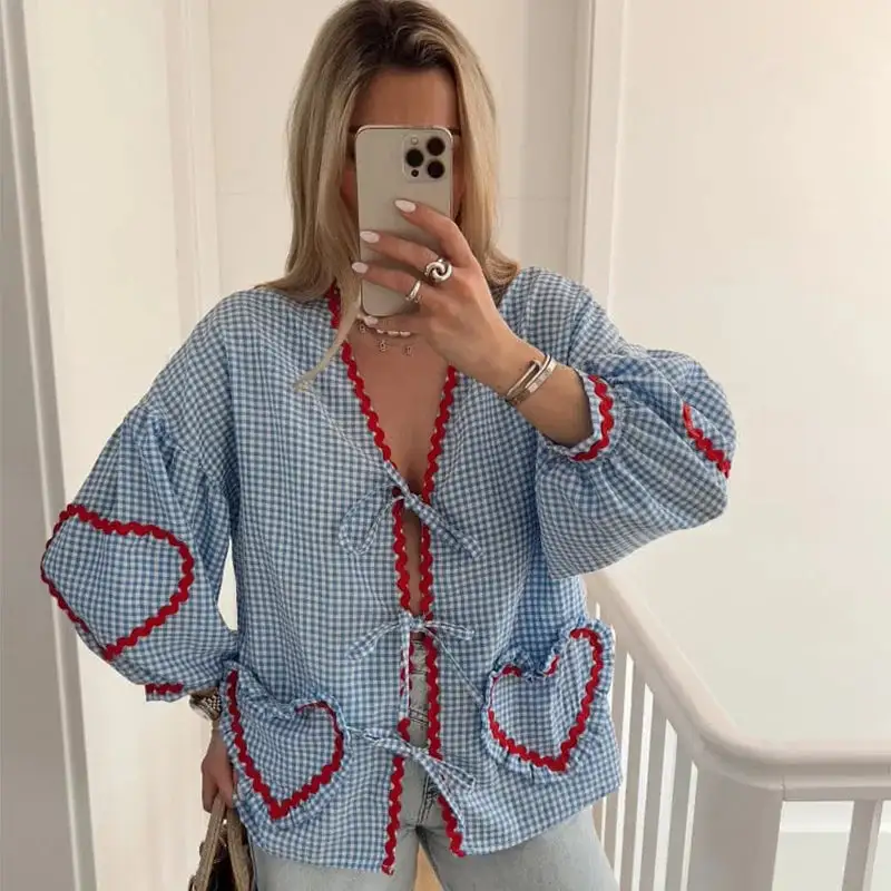 Gingham Tie Front Blouse