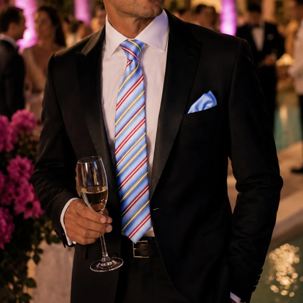 Modern Striped Men's Necktie With Pocket Square