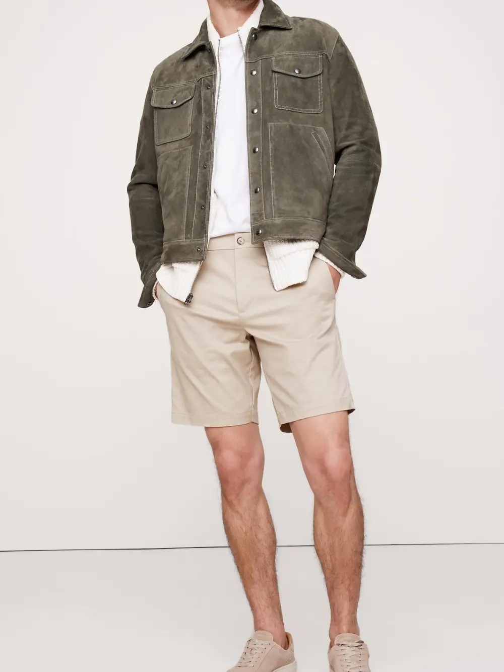 Men's Khaki Beige Polyester Blend Shorts