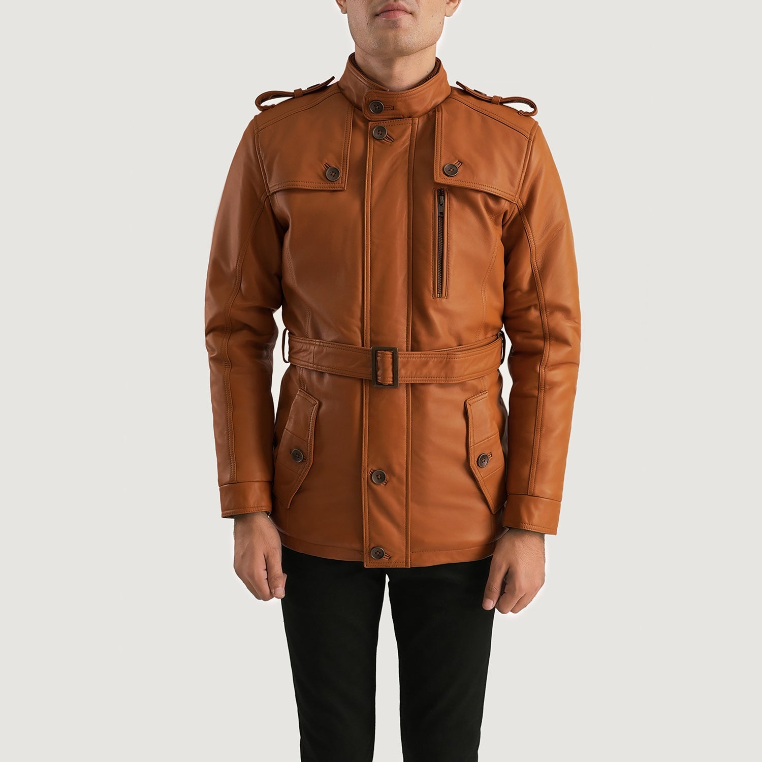 Men's Classic Leather Fur Trim Jacket
