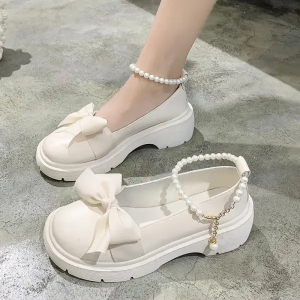 Pearl-Detail Chain-Detail Platform Flats