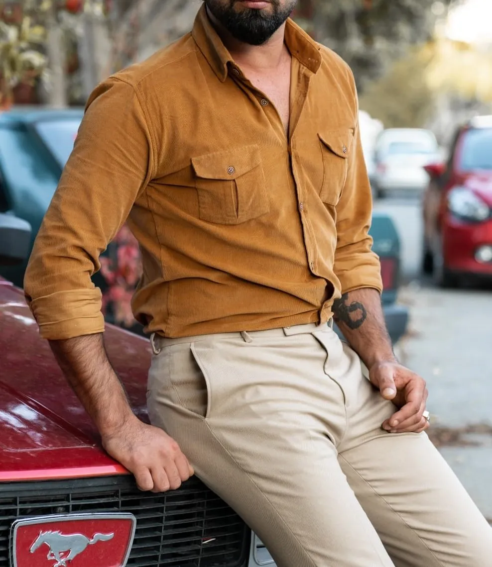 Slim Fit Striped Velvet Casual Shirt