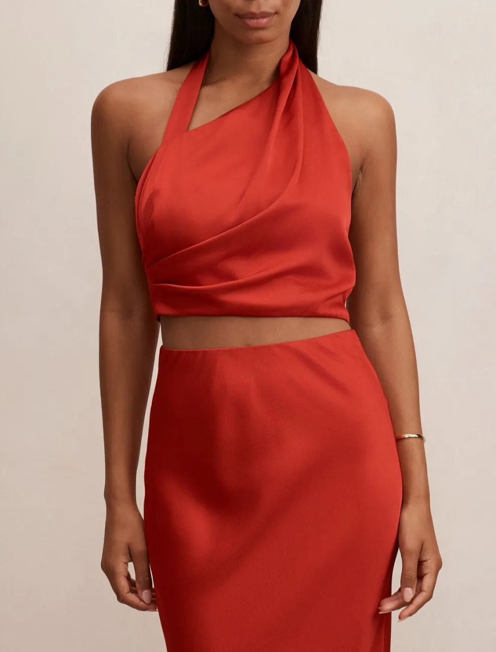 Red Halter Twist Neck Sleeveless Top