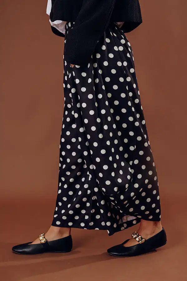 Mid Rise Relaxed Barrel Leg Polka Dot Drawstring Pants