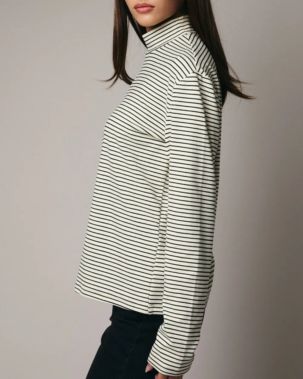 Mock Neck Stripe Top